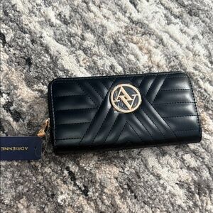 Adrienne Vittadini Black Quilted Wallet with Gold Accents